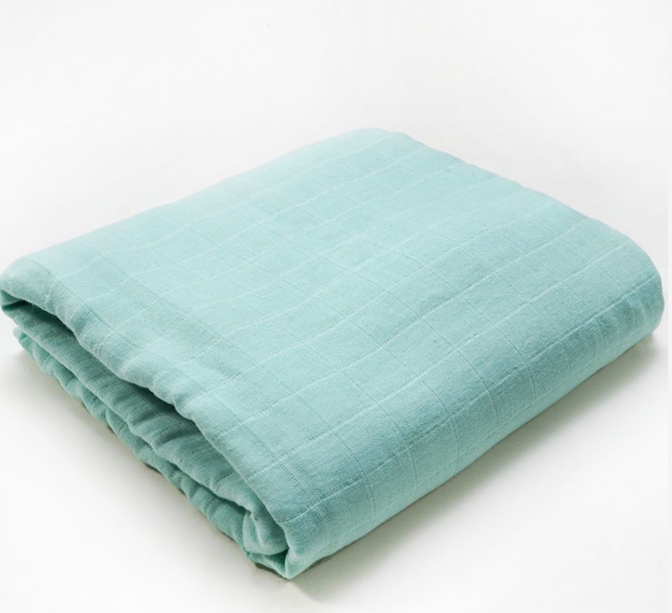 Sea Green Bamboo Cotton Muslin Baby Swaddle Blanket