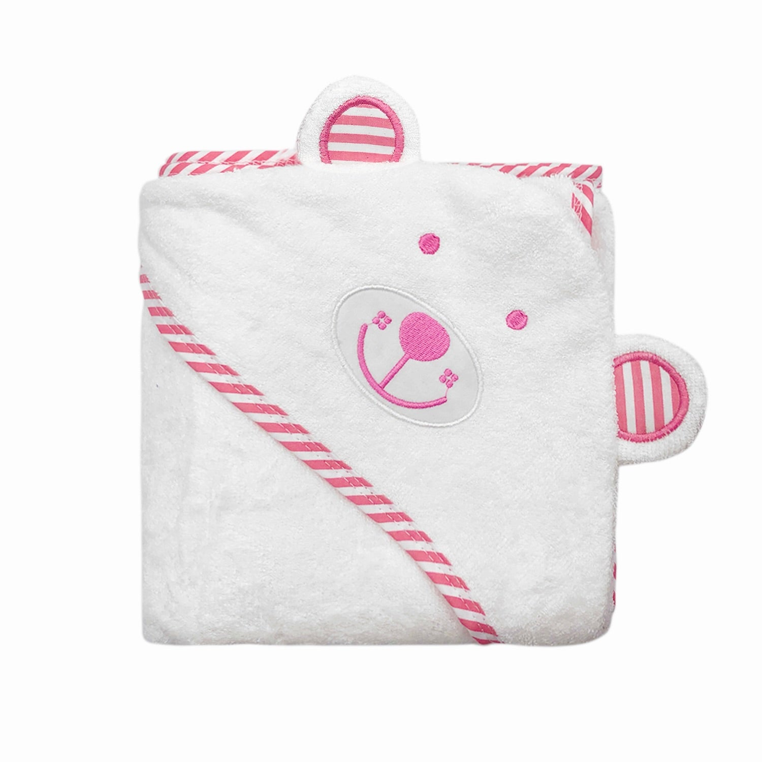 Organic Cotton Hooded Bath Towel And Washcloth- Pink