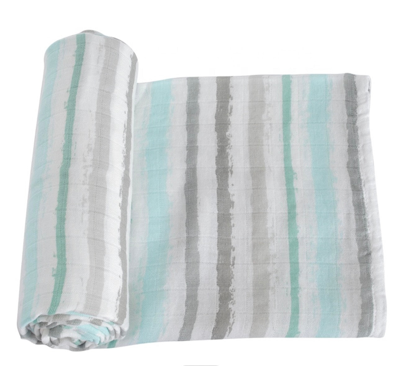 Pebble Grey & Sea Green Striped Bamboo Cotton Muslin Baby Swaddle Blanket
