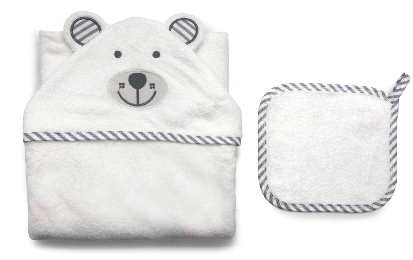 Organic Cotton Hooded Bath Towel & Washcloth, White