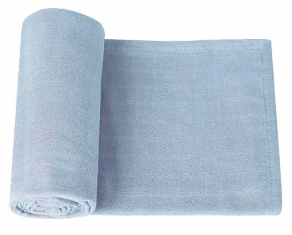 Skye Blue Cotton Muslin Swaddle Blanket | Willow and Willard Baby